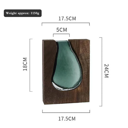 Bell shaped Glass insert Vase with wooden frame