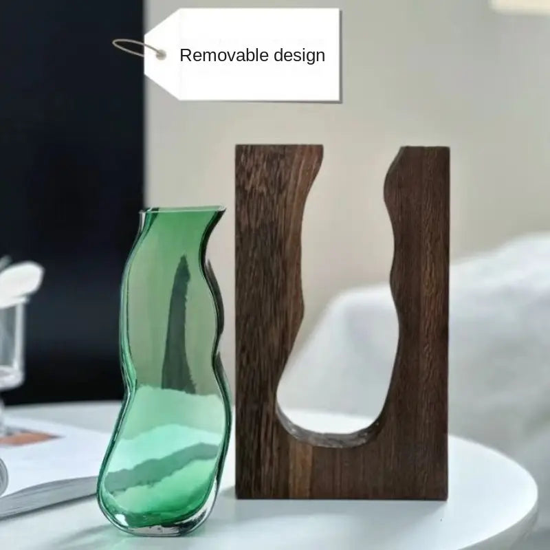 Organic-Shaped glass in Wooden frame Vase