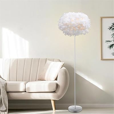 Elegant White Feather, White pole Floor Lamp