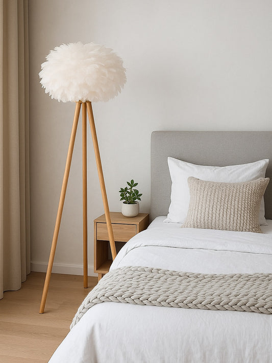 Nordic Tripod Lamp with Feather Shade