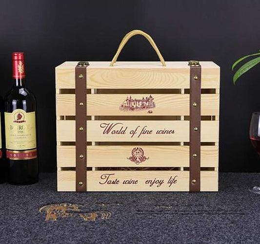 Wooden Wine Gift Box - 4 Bottles Holder
