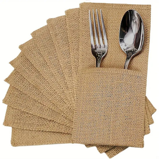 Natural Jute Cutlery Pouches - Set of  10