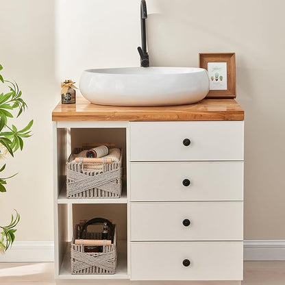 Woven Storage Baskets with Wooden Handles - Set of 3