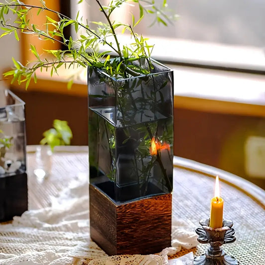 Modern Glass & Wood Flower Vase