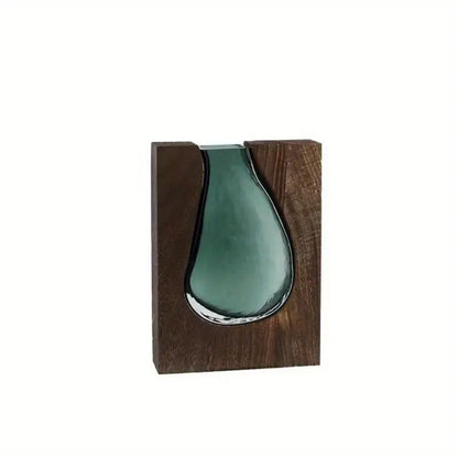 Bell shaped Glass insert Vase with wooden frame