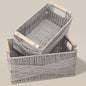 Woven Storage Baskets with Wooden Handles - Set of 3