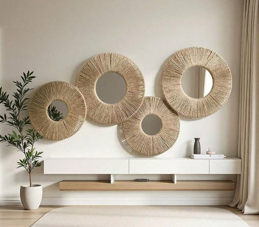 Woven Circle Wall Mirrors (Set of 4)