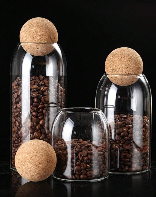 Glass Storage Jars with Cork Lid – Set of 3