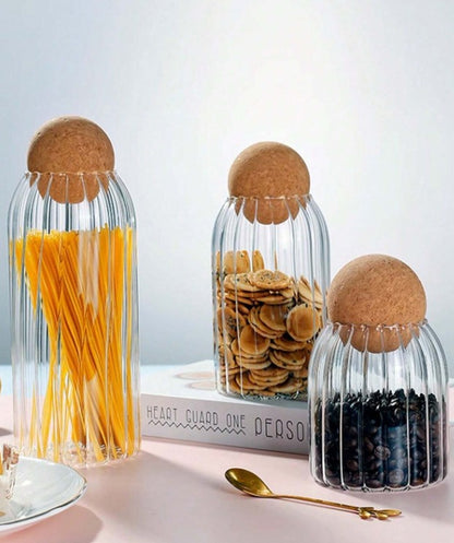 Glass Storage Jars with Cork Lid – Set of 3