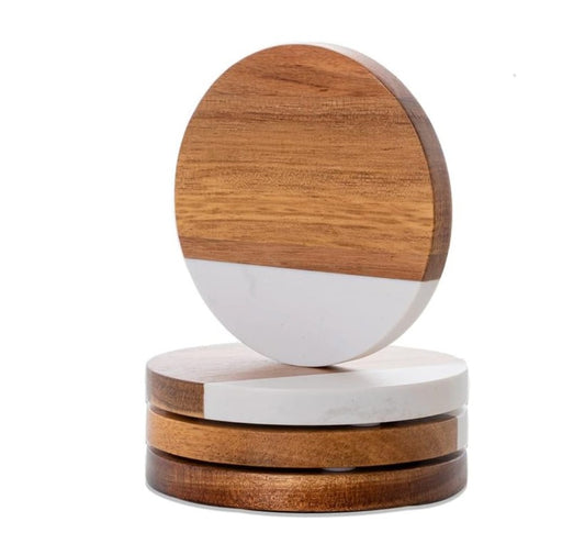 Marble and Acacia Wood  Coaster - 4 Pack