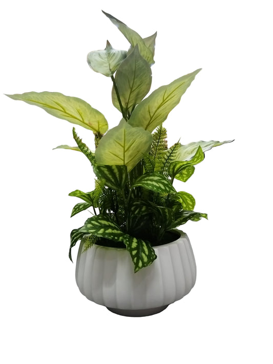 Pumpkin Shaped Ceramic Planter with Artificial Flower
