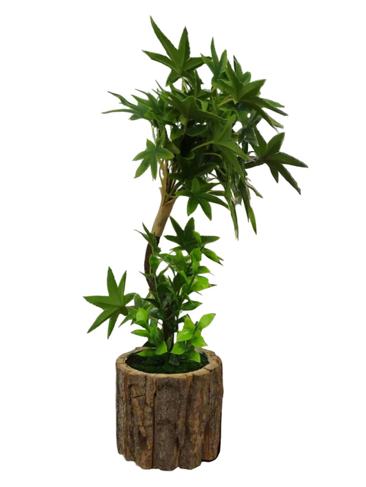 Artificial Potted Plant in Wood Bark Planters