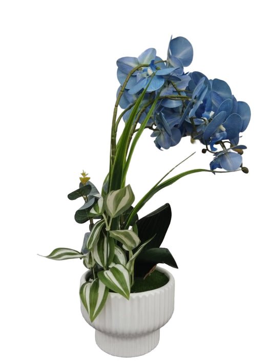Blue Bloom -Artificial flower in white Ceramic Pot