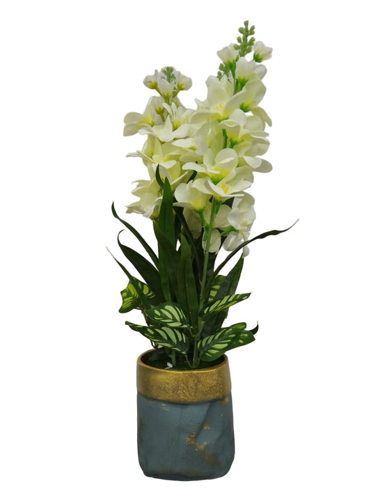Orchid -Artificial Plant - Blue & Gold Planter