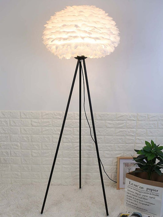 Nordic Metal Tripod Floor Lamp with Feather Shade